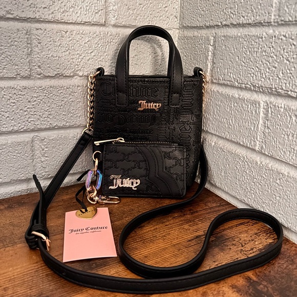 Juicy Couture Handbags - Juicy Couture black embossed crossbody bag with Wallet